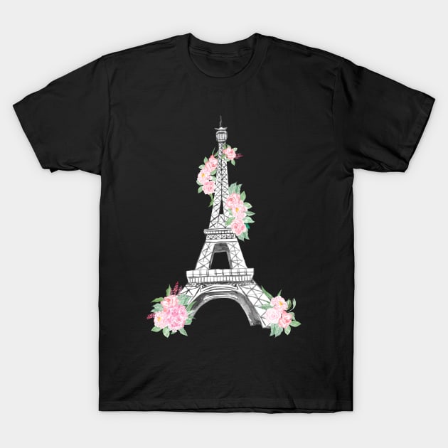 Watercolor Floral Eiffel T-Shirt by NatureGlow